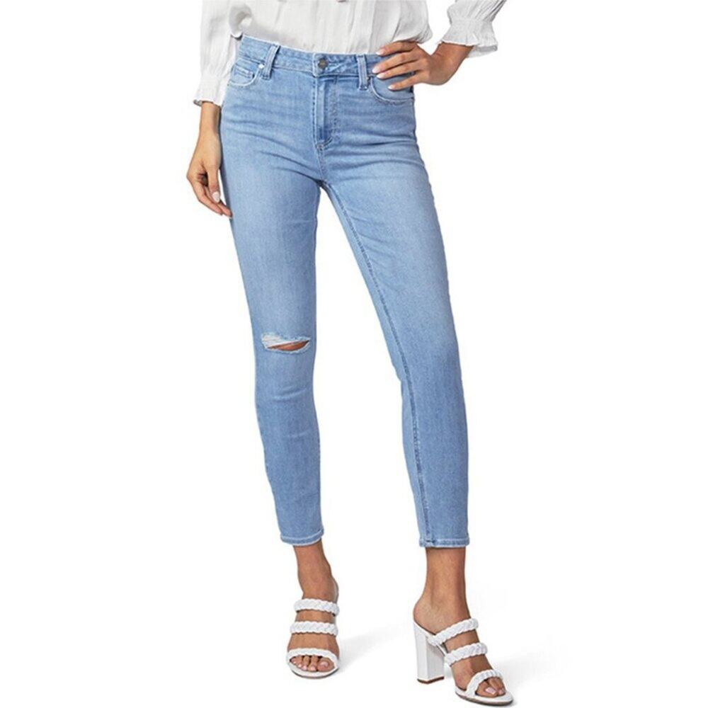 PAIGE Hoxton Slim Destructed Ankle Jeans in Brielle
